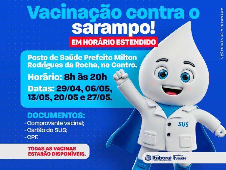 Posto de Saúde Milton Rodrigues terá sala de vacinação aberta à noite em apoio à campanha contra o sarampo em Itaboraí