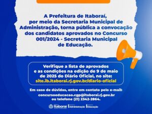 Prefeitura de Itaboraí convoca aprovados no concurso da Secretaria Municipal de Educação