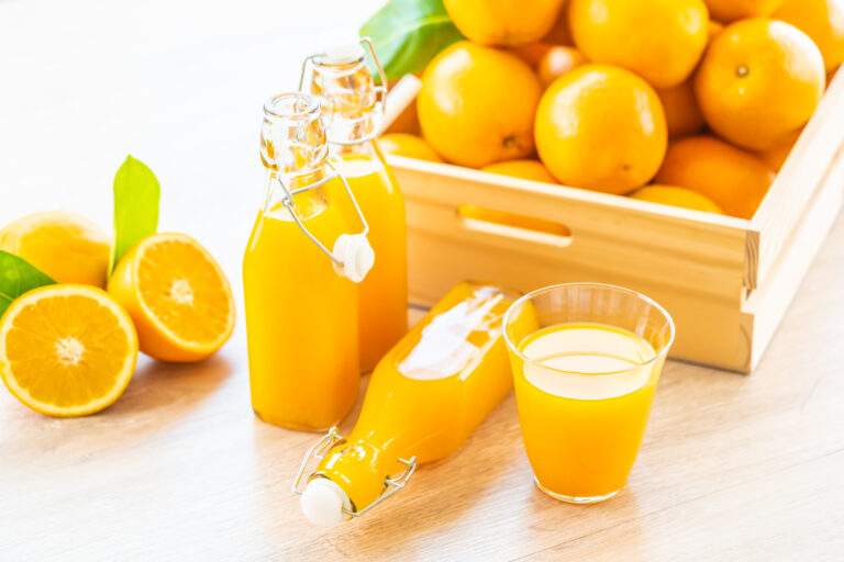 Fresh orange juice for drink in bottle glass