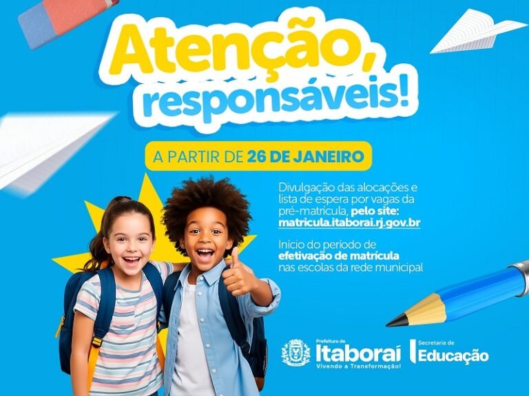Educação divulga alocações e lista de espera da pré-matrícula a partir de 26 de janeiro