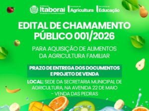 Prefeitura de Itaboraí lança Chamamento Público 0012026 para compra de alimentos da agricultura familiar