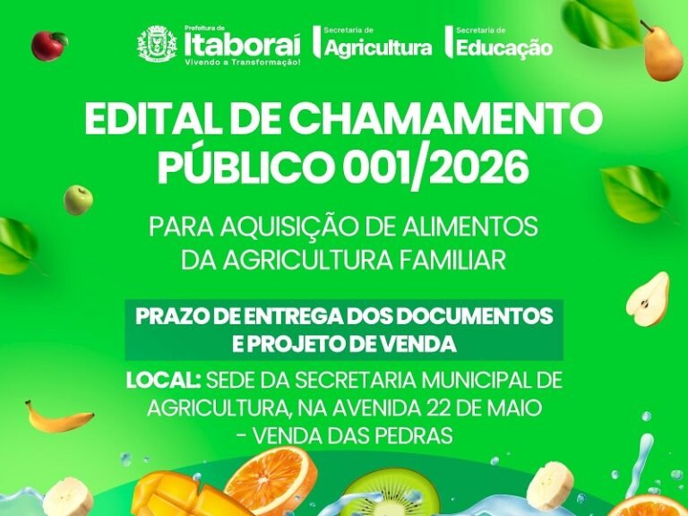 Prefeitura de Itaboraí lança Chamamento Público 0012026 para compra de alimentos da agricultura familiar