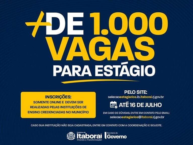 Itaboraí divulga vagas para estágio obrigatório em diversas áreas da administração pública