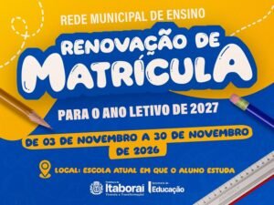 Rede municipal de ensino de Itaboraí inicia renovação de matrículas para 2027